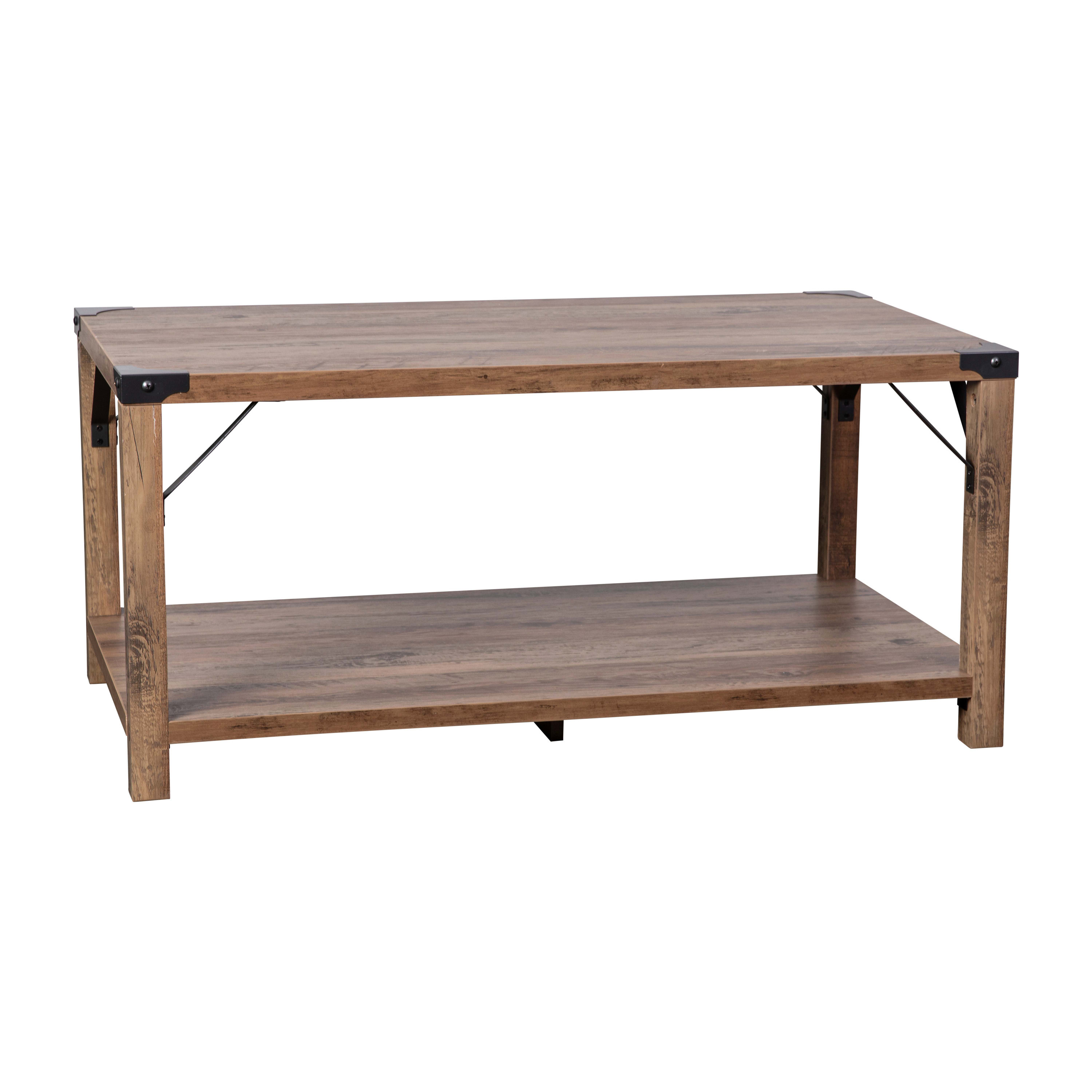 Merrick Lane Green River Modern Farmhouse Engineered Wood Coffee Table and Powder Coated Steel Accents